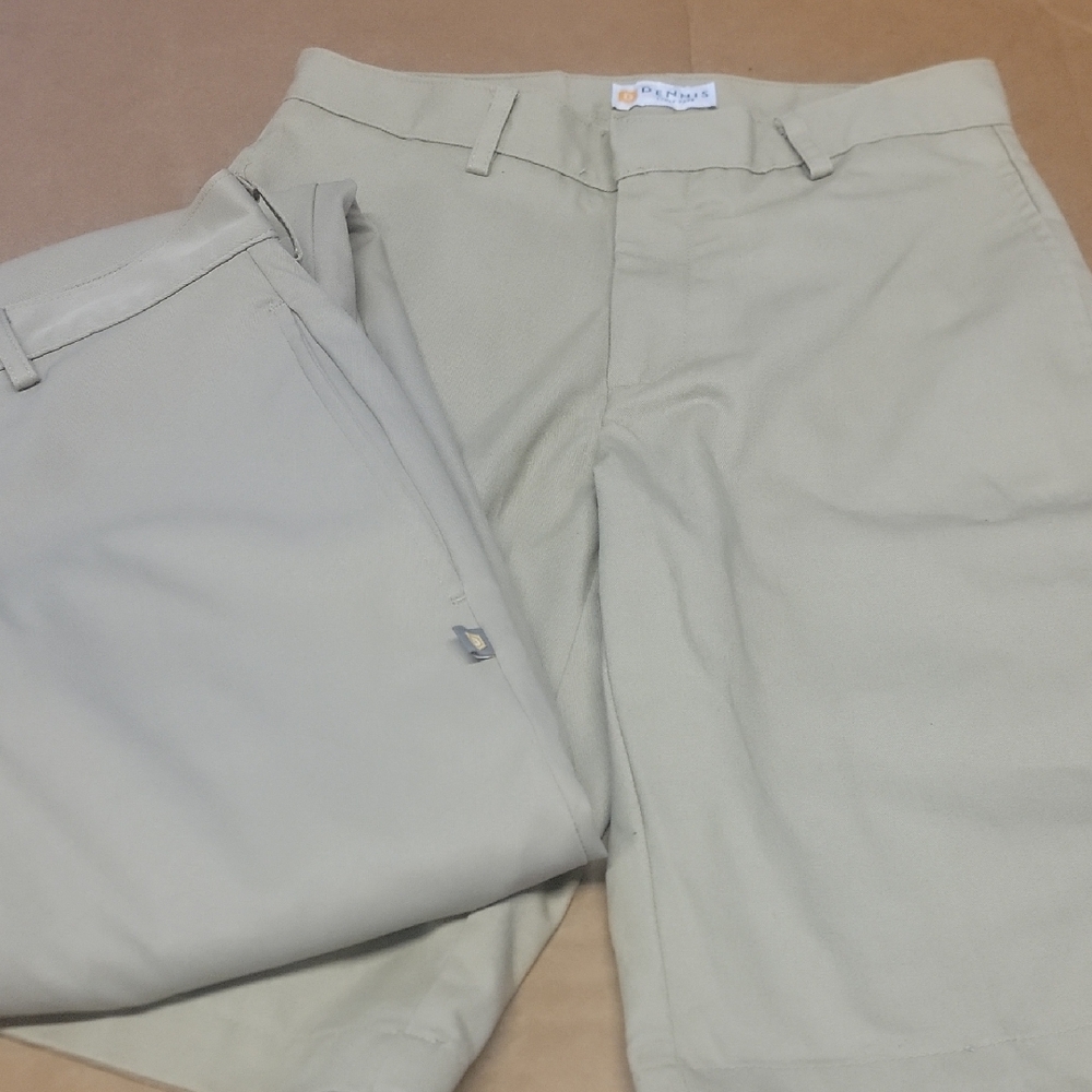 Lot Of 2 Mens 28 Waist Dennis Pants And Shorts Khaki Excellent!